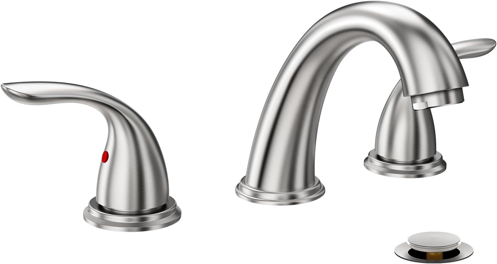 Phiestina 8 Inch 2 Handles 3 Holes Deck Mount Brushed Nickel Widespread Bathroom Faucet, with Stainless Steel Pop Up Drain, WF008-5-BN