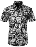 ZEROYAA Men's Luxury Paisley Shiny Stylish Slim Fit Short Sleeve Button Up Dress Shirt ZLCL23 Black Silver Medium