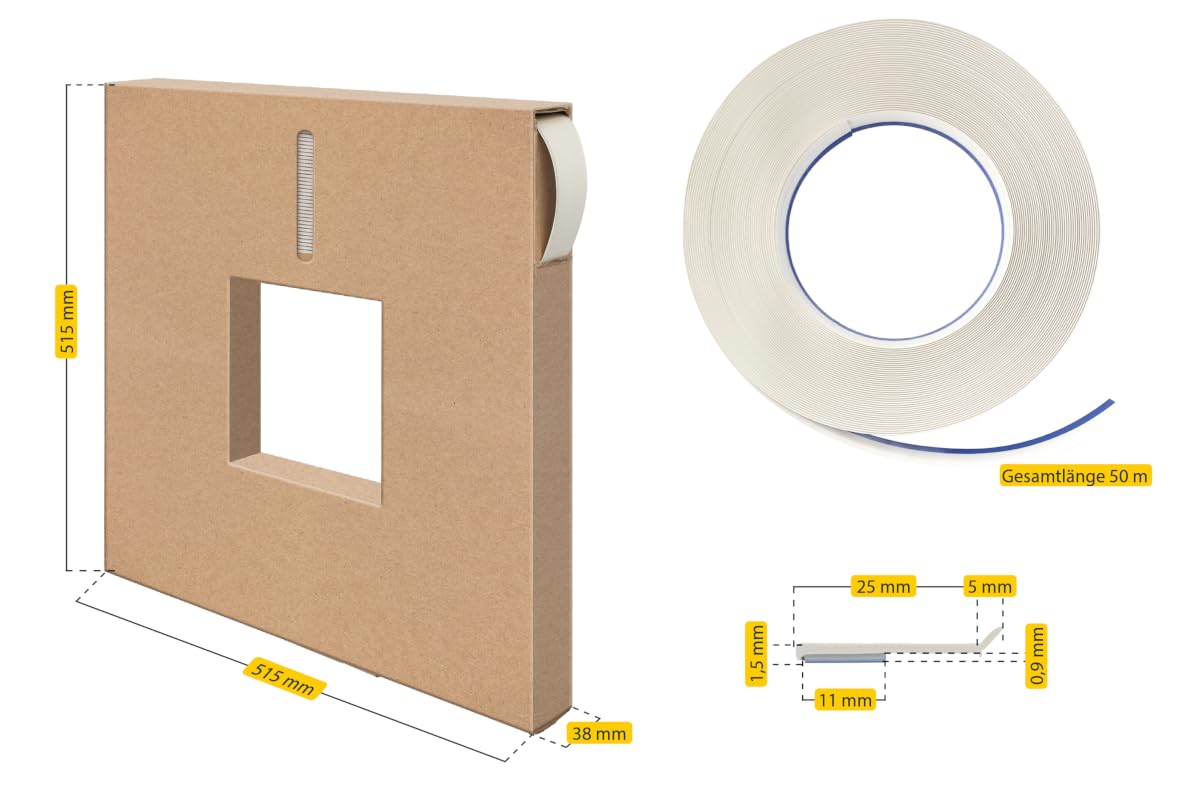 Schellenberg 66405 Profili in pvc autoadesivi per pareti 30 x 1,5 mm, 50 m, bianco, impiallacciatura di giunti e transizioni a finestre, armadi o porte