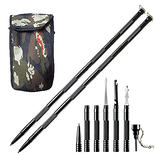 Rozhuhro Spezialkräfte Multifunktions Outdoor Faltbare taktischer Aluminium Laufstöcke Wanderstöcke Teleskop Verstellbar Trekkingstöcke für jedes Terrain Herren & Damen Trekking Wandern,Two Cover