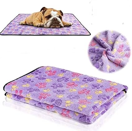 KUTKUT Cute Paw Print Dog Puppy Blanket for Small Medium Pet Dog Cat Warm Soft Sleep Mat Puppy Kitten Soft Blanket Throw Doggy Warm Bed Mat