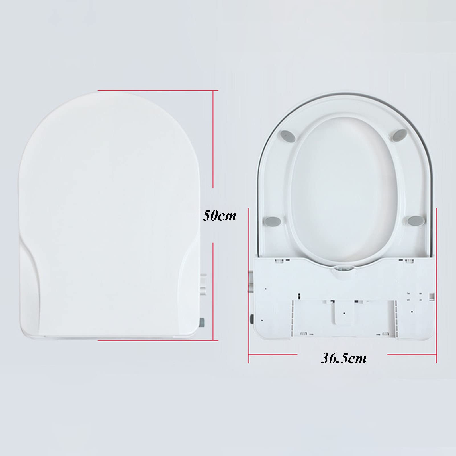 Sedile WC a chiusura lenta, facile da rimuovere per la pulizia, facile da installare, con adesivo per WC, bianco (50 x 36,5 cm)