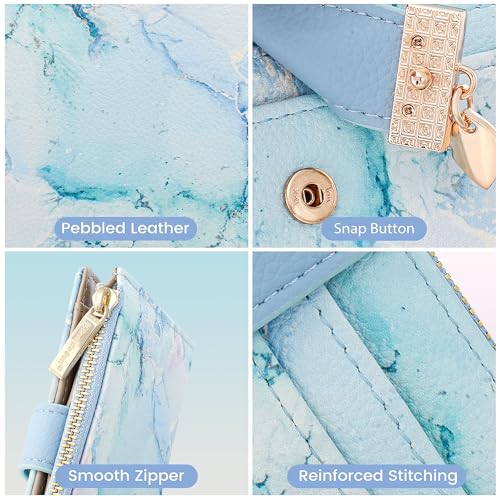 Image of Pomelo Best Wallet Women Bifold Leather Wallets for Women Credit Card Holder with ID Window Zipper Coin Pocket Cyan