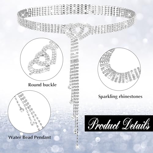 Rhinestone Belt with Heart-Shaped Buckle, Diamond Waist Belt Crystal Waist Chain Belt Waistband for Women Dresses4