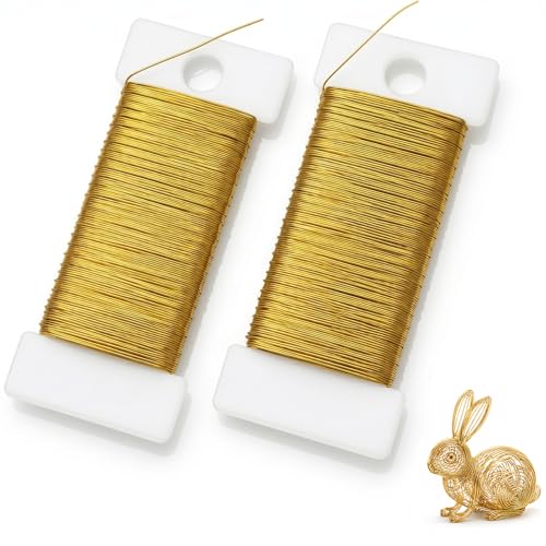 FAYAHAR 2 Rollos Alambre Manualidades, 0,3 mm x 50 m Alambre Fino, Antideslustre, Flexible y Resistente, para Joyeria DIY Hacer Joyas, Manualidades (Dorado)