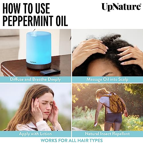 Upnature Peppermint Essential Oil - 100% Natural & Pure, Undiluted, Premium Quality Aromatherapy Oil- Peppermint Oil For Hair Growth, Eases Head Tension, Pregnancy Essentials Soothes Aches, 2Oz #TOP3