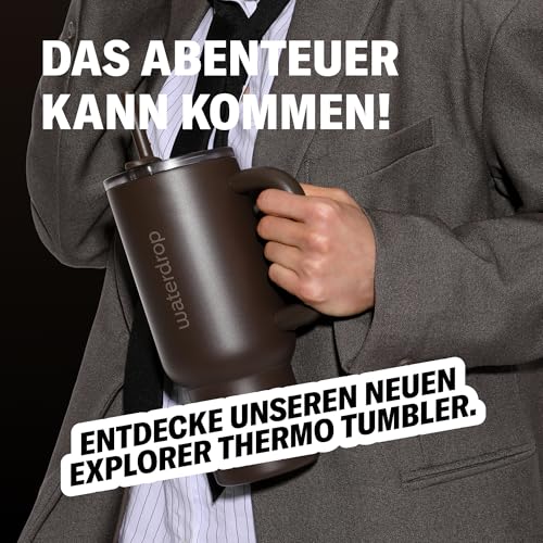 waterdrop® Thermobecher mit Strohhalm 1,1L – Auslaufsichere, robuste Trinkflasche mit aufklappbarem Trinkhalm, Hält 12h kalt, Trinkbecher mit Deckel, isolierte Edelstahlflasche 6