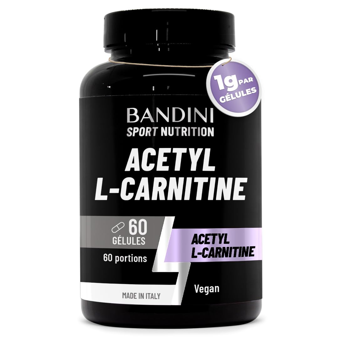 Bandini ACETYL L-CARNITINE 1000 mg (PAR GLULES) - Supplment  base de  Acetil L Carnitin (60 Capsules) - Idal pour Athltes et Sportifs qui  Pratiquent une Activit Physique de Haute Intensit :