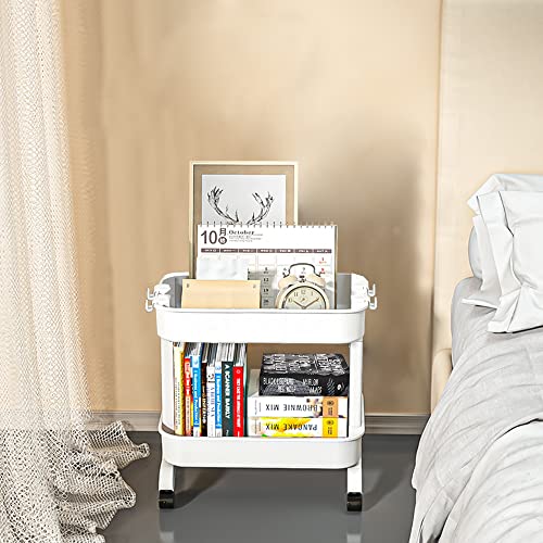 2 Tier Plastic Rolling Utility Cart With Wheels,Storage Cart Craft Cart,Multi-Functional Storage Trolley For Office, Living Room, Kitchen, Movable Storage Organizer With Wheels, White #TOP4