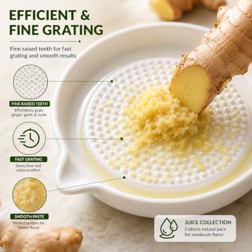 Image of Homeze Ceramic Garlic Grater Plate with Brush | Ginger Grinder, Garlic Crusher & Manual Kitchen Grater Dish | Non-Slip Ceramic Grating Plate for Garlic, Turmeric, Lemon, Fruits & Vegetables