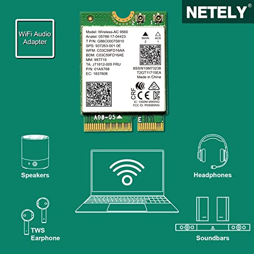 Netely Wireless-Ac 9560Ngw Ngff M2 Cnvi Interface Crf Wifi Adapter-Wireless-Ac 2030Mbps (2.4Ghz 300Mbps & 5Ghz 160Mhz 1730Mbps) Network Card With Wifi Audio Adapter (Wireless-Ac 9560Ngw) #TOP3
