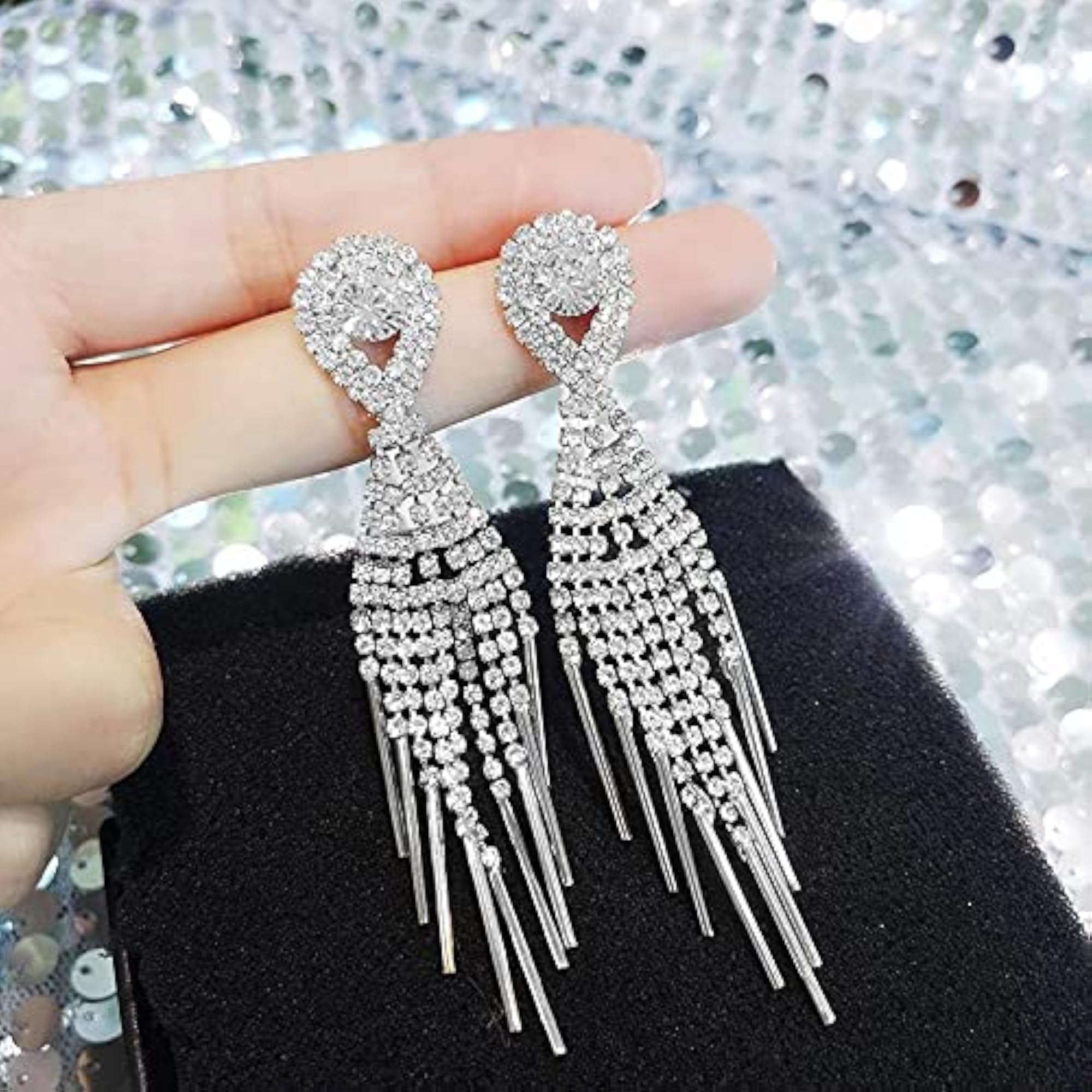 Crystal Danglers Earrings Long Chain Dangler For Anniversary