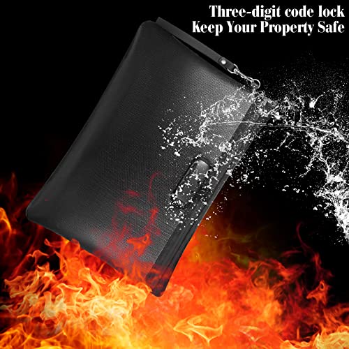 Nezyo Fireproof Document Bag With Lock 2 Pcs Portable Notary Zipper Closure Safe Locking Storage Pouch For Documents File Passport Cell Phone Tablet, 14 X 10 Inch And 6.7 (Black) #TOP2