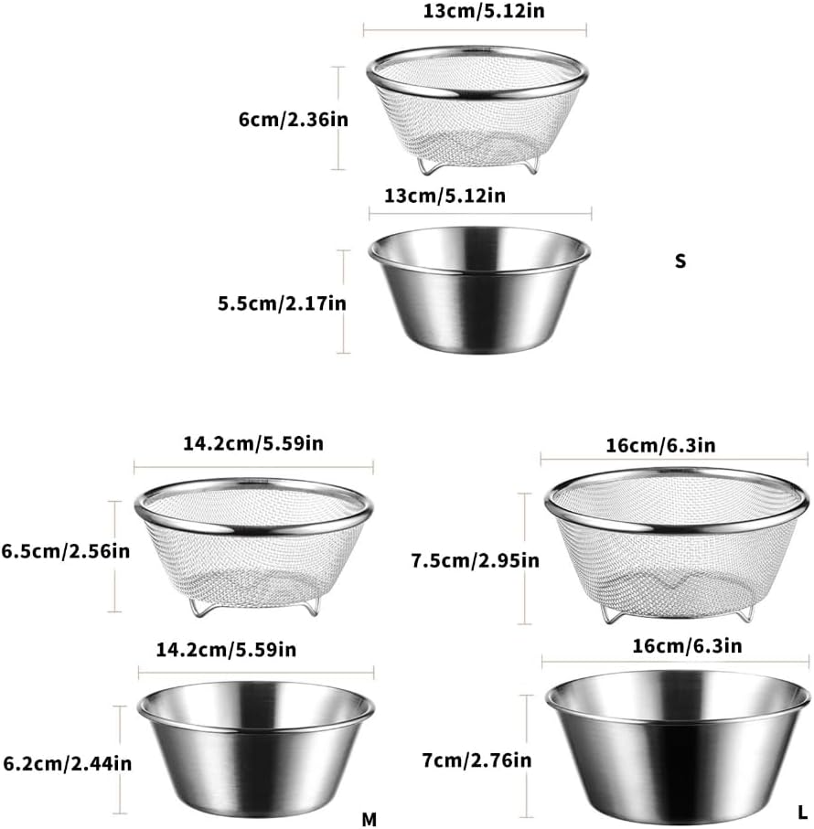 Stainless Steel Kitchen Colander with Bowl Set Small Food Rice Strainer Fruit Washing Basket for Food Preparation Tool