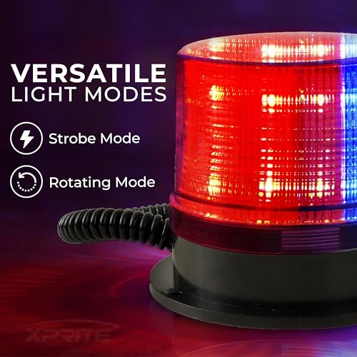 Image of Robustt Emergency Safety Light | High Intensity Red Blue Revolving 12V LED Emergency Rotating Beacon Warning Light with 12V DC Plug