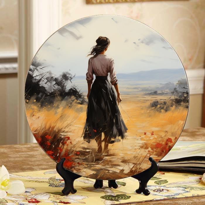 Field 10-inch Ceramic Plate for Wall Display or Tabletop, with Stand & Hook DP-95472498