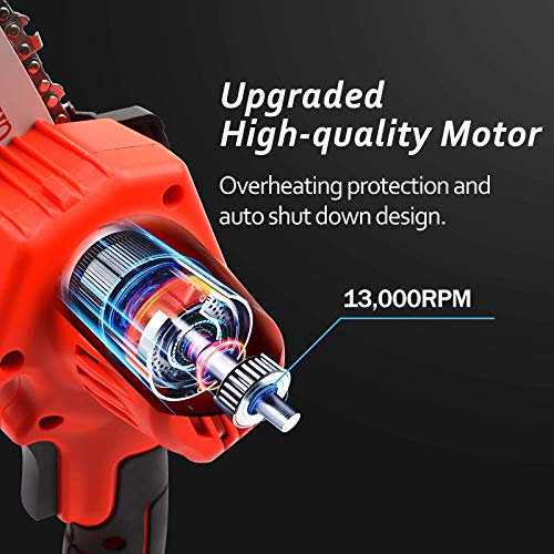 Upgraded Mini Chainsaw, 4-Inch Cordless Chainsaw Portable Lightweight Lithium Battery Chain Saw with Certified Power Adapter for Courtyard Tree Branch Wood Cutting (2 Chains)