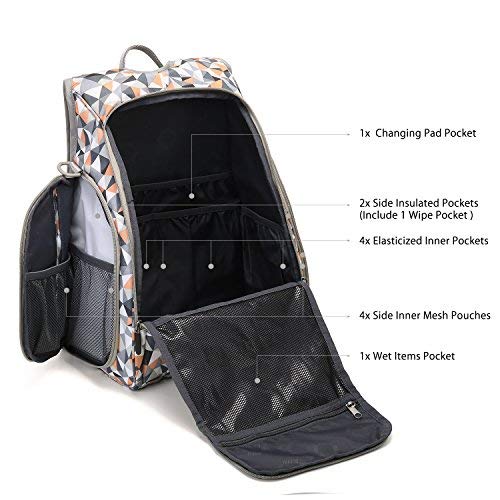 ECOSUSI Diaper Backpack Fully-Opened Baby Nappy Bag with Changing Pad Maternity Bag (Orange)