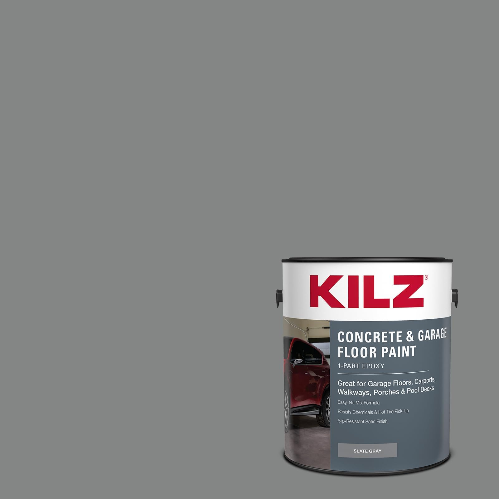 KILZ L377711 1 Part Epoxy Acrylic Interior/Exterior Concrete and Garage Floor Paint, Satin, Slate Grey, 1 Gallon, 4L