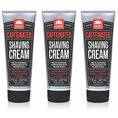 Image of Pacific Shaving Company Caffeinated Shaving Cream - Shea Butter + Spearmint Antioxidant Shaving Cream with Caffeine - Clean Formula for a Hydrating + Irritation-Free Shave (7 Oz, 3 Pack)