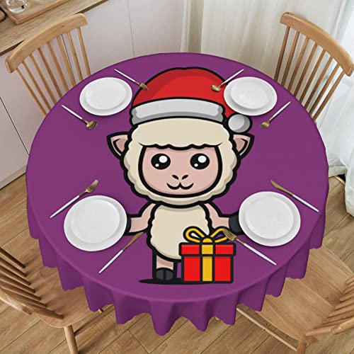 Pooedso Cute Christmas Sheep Tablecloths 60In Round Lace Waterproof Family Table Cover Tablecloth Kitchen Outdoor Party Decoration Tablecloths #TOP22