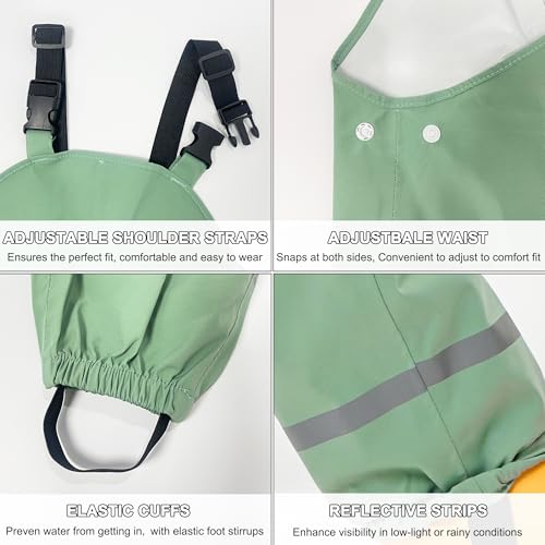 Fewlby Kids Waterproof Trousers, Rain Trousers Bib Overalls Boys Girls Rain Dungarees Wind and Waterproof Mud Pants Toddler Outdoor Rainwear with Reflective Strips, 2-3 Years - Image 4