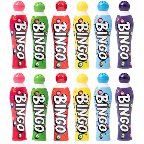 Lot de 12 grands tampons de bingo dans une boîte de présentation – 12 couleurs vives – Bouteilles d'encre de 40 ml – Marqueurs de bingo faciles à prendre en main pour événements, fêtes, collectes de