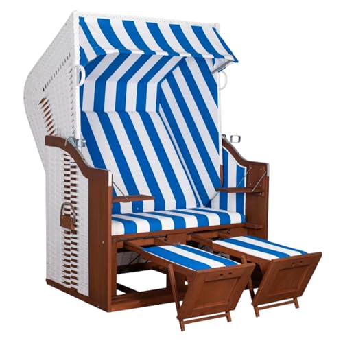 MR. DEKO® Strandkorb Devries Profi Ostsee Fehmarn | Mahagoni Natur Vollholz PE weiß mit ERA Gewebe | Strandkörbe mit 2 Fußablagen | für Gewerbe, Gastro, Garten, Wintergarten und Terrasse (Dessin 991) MR. DEKO® Strandkorb Devries Profi Ostsee Fehmarn | Mahagoni Natur Vollholz PE weiß mit ERA Gewebe | Strandkörbe mit 2 Fußablagen | für Gewerbe, Gastro, Garten, Wintergarten und Terrasse (Dessin 991)