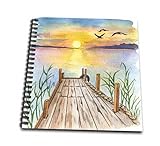 Memory Book 12 x 12 inch - Pier On A Lake at Sunset Image of Watercolor Scene Illustrations
