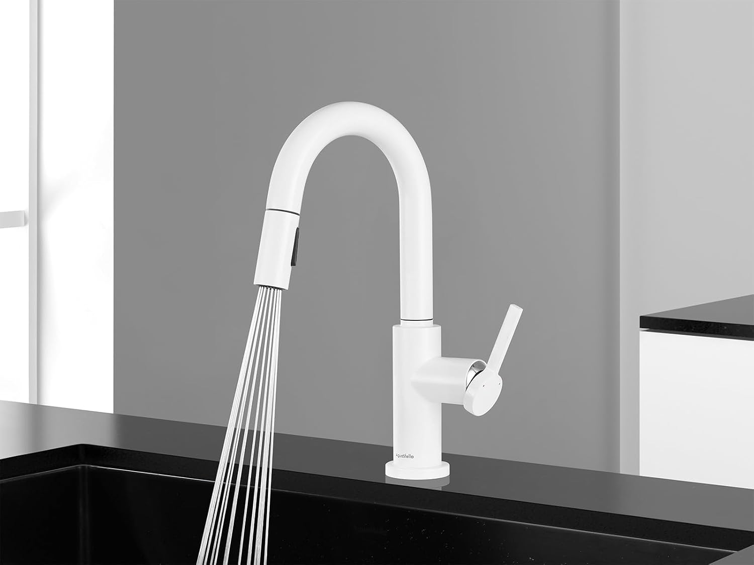 AguaStella AS32W Shiny White Bar Faucet or Prep Sink Faucet with Pull Down Sprayer Single Handle
