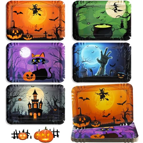 Rtteri Halloween Serving Trays - 10 PCS Party Decorations, 11 x 7.5 Food Trays for Theme Dessert...