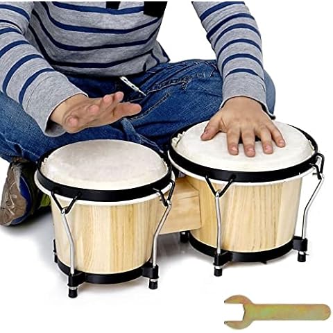 Bongo Drums 2 Set 6" and 7" Drum Set Bongos for Adults, Musical Latin Percussion Instruments Traditional Wood Bongos with Tuning Wrench Cover