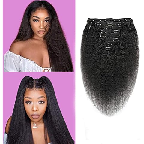 Kinky Haarverlängerung, glatt, zum Anklippen, 25,4 cm/120 g, grobes Yaki-Echthaar Cover