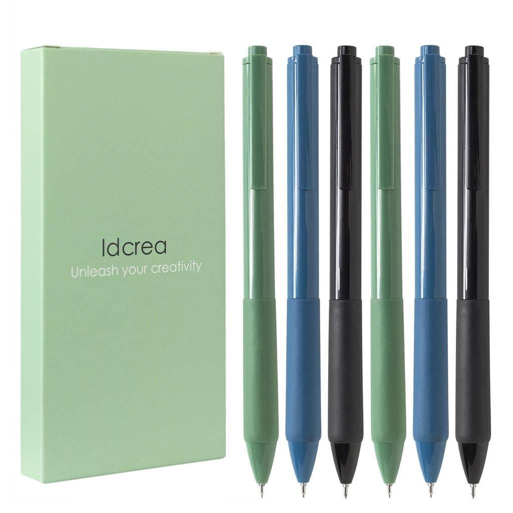 Idcrea Gel Ink Pens Retractable Refillable 0.5mm Fine Point Pin Type-Smooth Black Ink-Comfort Rubber Grip-Stylish Vintage Style-for School and Office-6 Count