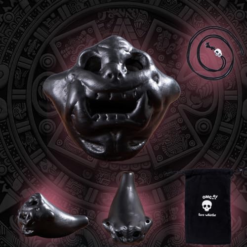 Spooky Aztec Death Whistle, Strange Fish Shape, Loud Human Scream War Sound, Halloween Creepy Gift (Black02)