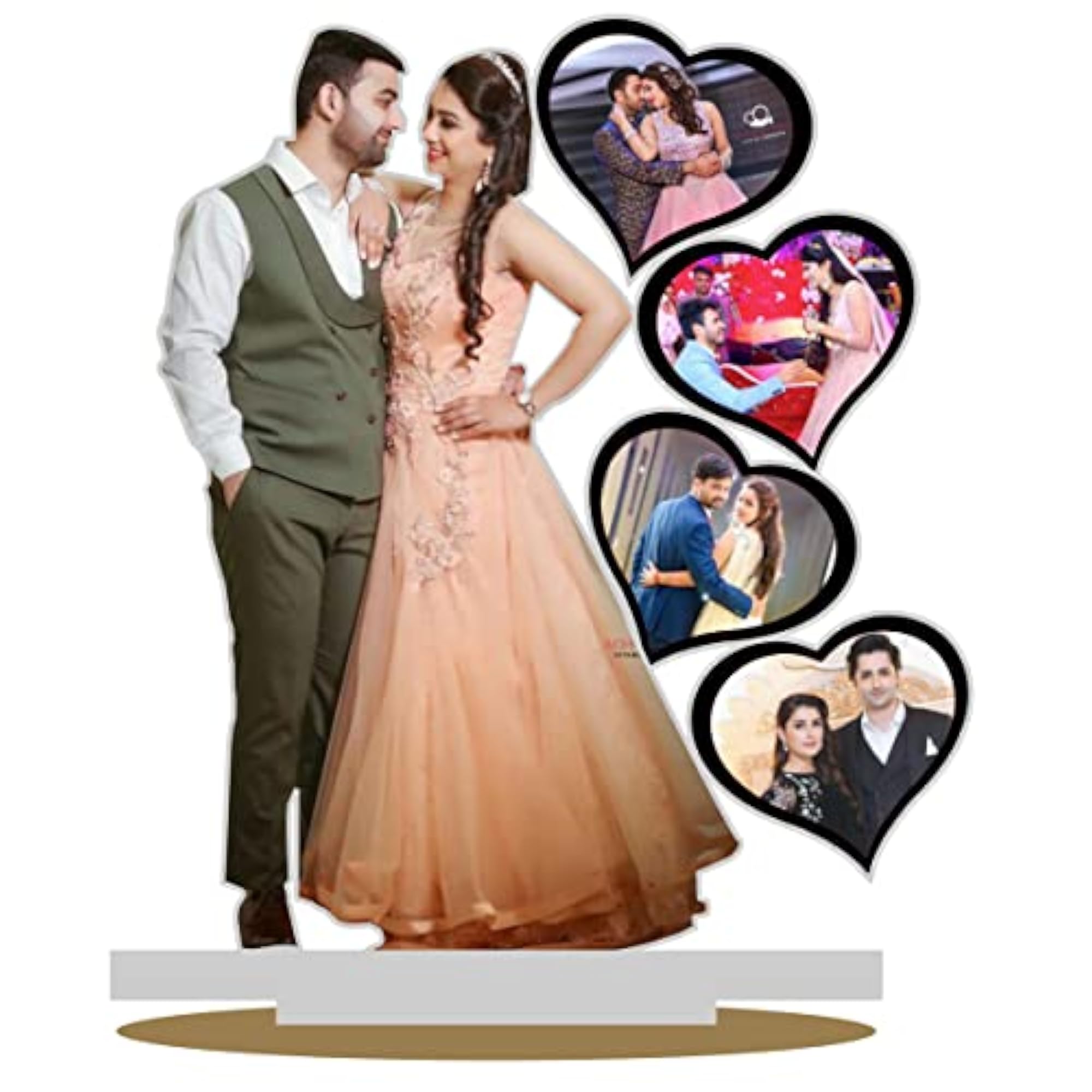 Wood Personalized Table Top Stand Couple Oblong Photo Frame