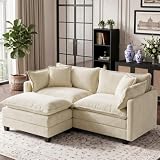 Sofá Modular en Forma L de 2 plazas de 198cm en Chenilla Beige con Cojines