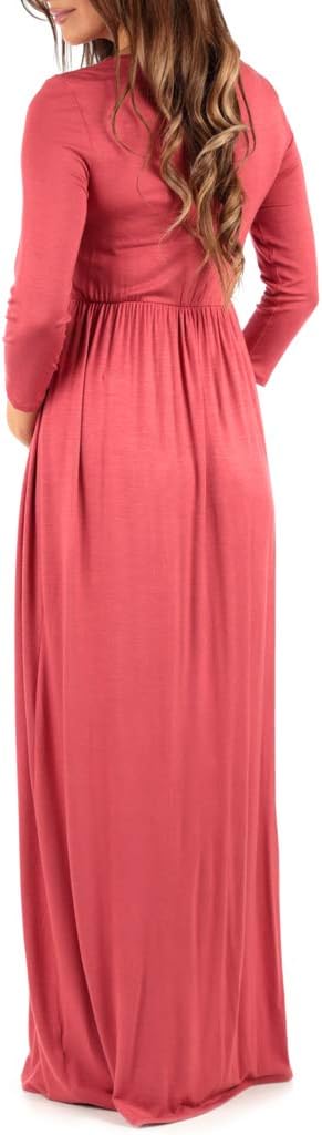 Mother Bee Maternity V-Neck 3/4 Sleeve Ruched Waist Dress