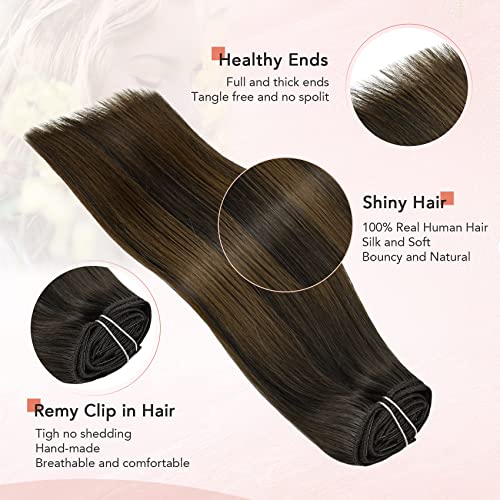 Vario Hair Clip in Remy Hair Extensions 120g 7pcs 14inch Dark Brown mix with Chestnut Brown Ombre Hair Silky Straight 100% Human Hair Clip In Extensions