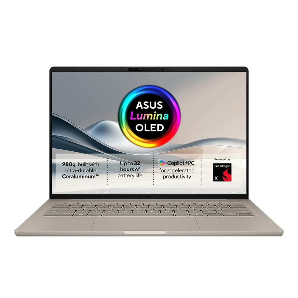 Asus Beige Refurbished Zenbook A14 Ux3407qa Snapdragon X X126100 16Gb Ram 1Tb Ssd 14" Windows 11 Home Laptop