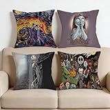 VFY Fundas de Almohada Nightmare de 4 Piezas - Juego de Fundas de Almohada Pesadilla Antes de Navidad, Fundas de Cojín de Sofá Cuadradas de 18x18 Pulgadas