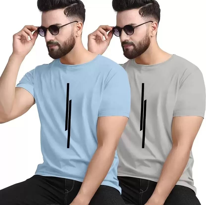 Image of Pack of 2 Men Tshirt, Half Sleeves, Round Neck, Fabric Polyester, 11 Line Theme, Light Weight, Comfortable T-Shirt for Men
