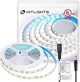 HitLights Cool White LED Light Strip, Premium High Density 5050-16.4 Feet, 300 LEDs, 5000K, 384 Lumens per Foot. 12V DC Tape Light. UL-Listed