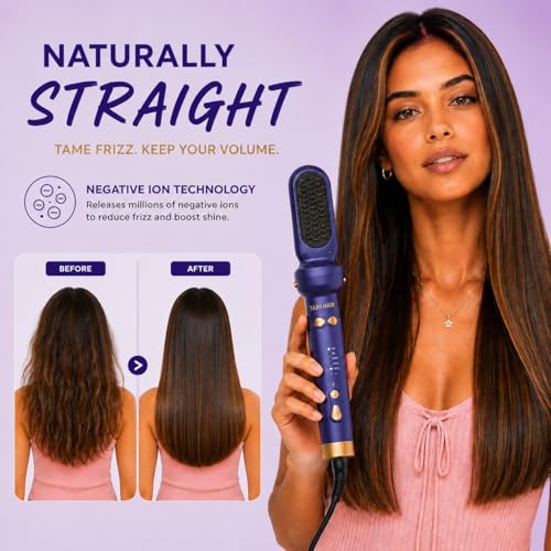 Image of Tash Hair 2 in 1 Hair Curler Machine & Straightening Brush Combo for Women- 3 Heat Modes, 2 Curl Timers, Ionic Technology for Frizz-Free Finish, Automatic Inward & Outward Curling (1 Year Warranty)