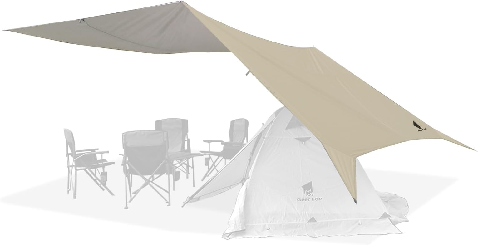 GEERTOP Portable Backpacking Tent Tarp 17 x 10 ft Large Hammock Rain Fly Tarp Shelter Camp Awning for Outdoor Travelling - No Includes Poles