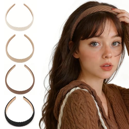 DRESHOW 4 Pièces Bandeaux pour Femmes et Filles Bandeau en Tricot Fin Mode et Mignons Couleurs Unies Non Glissant Cheveux Accessoires