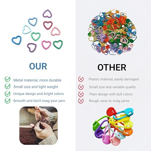Image of Wonafa 50Pcs Heart-Shaped Metal Stitch Markers,Metal Colorful Crochet Stitch Markers,with Storage Box for Crocheting Clothing Tag DIY Craft Project (Heart-Shaped-50Pcs)