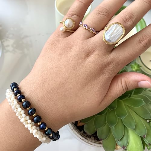 Handcrafted-Baroque-Pearl-Ring-Winding-Design-Opening-Adjustable-14k-Gold-Plated-MaterialWhite