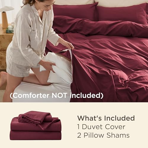 Image of Bedsure Burgundy Duvet Cover Full Size - 3 Pieces Prewashed Soft Cotton-Like Polyester Extra Soft Bedding Set, Includes 1 Duvet Cover 80x90 Inches with Zipper Closure & 2 Pillow Shams, No Comforter