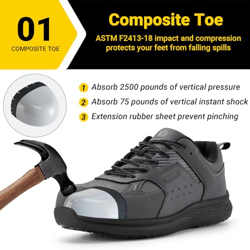 Image of FitVille Extra Wide Steel Toe Shoes for Men, Composite Toe Work Shoes for Men, Water Resistant, Slip Resistant, Leather